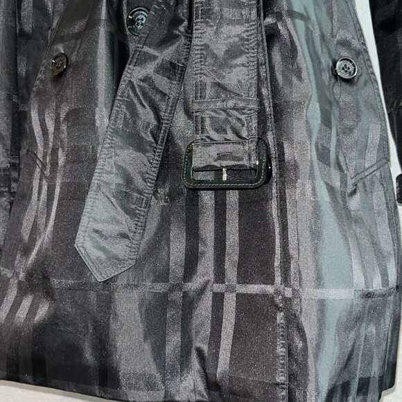 BURBERRY BRIT Classic Black on Black Plaid Trench Coat EUC - Like New size 8P - Picture 4 of 15